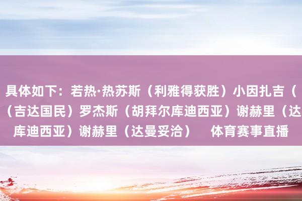 具体如下：若热·热苏斯（利雅得获胜）小因扎吉（利雅得眉月）雅伊斯勒（吉达国民）罗杰斯（胡拜尔库迪西亚）谢赫里（达曼妥洽）    体育赛事直播